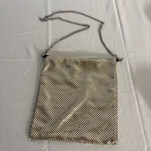 Zara champagne gold Metallic chain mail Purse silver tone chain‎ zip close